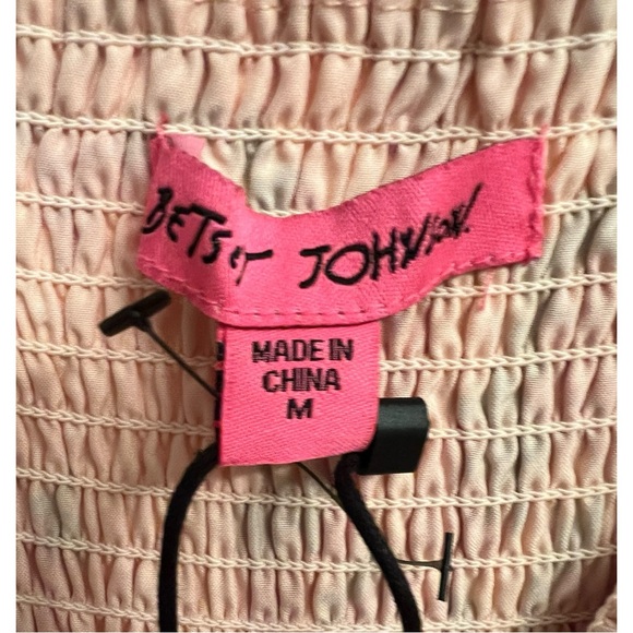 Betsey Johnson Strawberry Print Smocked Maxi Tiered Red Pink Dress Size Medium - Picture 5 of 7